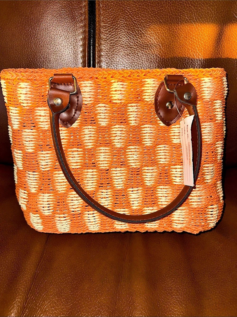 Woven Tote in Orange & White Like New